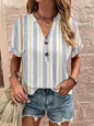 Full Size Printed Notched Short Sleeve Blouse