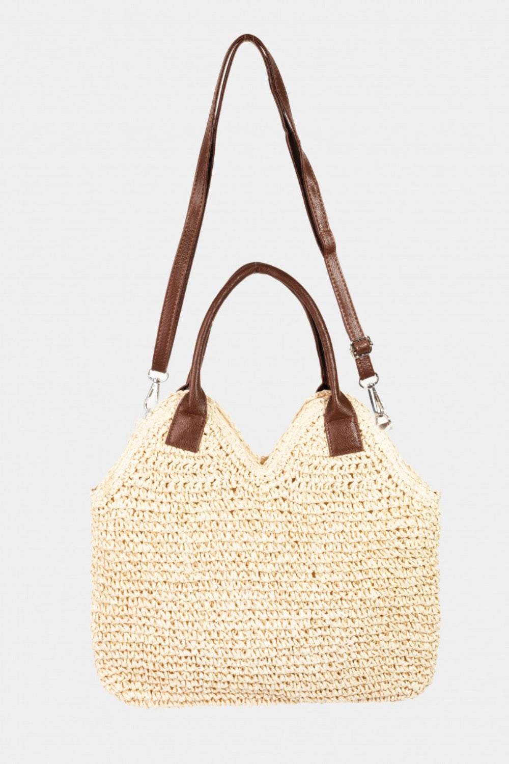 Fame Straw Braided Faux Leather Strap Shoulder Bag - Chic & Trendy ivory