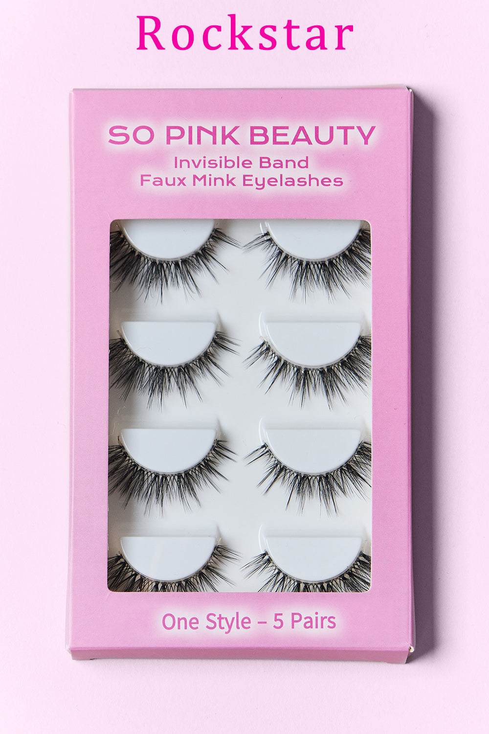 PINK BEAUTY Faux Mink Eyelashes 5 Pairs in packaging with invisible band.