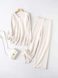 Slit V-Neck Long Sleeve Top and Pants Sweater Set