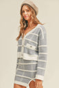 MABLE Plaid Button Down Sweater Cardigan and Mini Skirt Set with side slit detail.