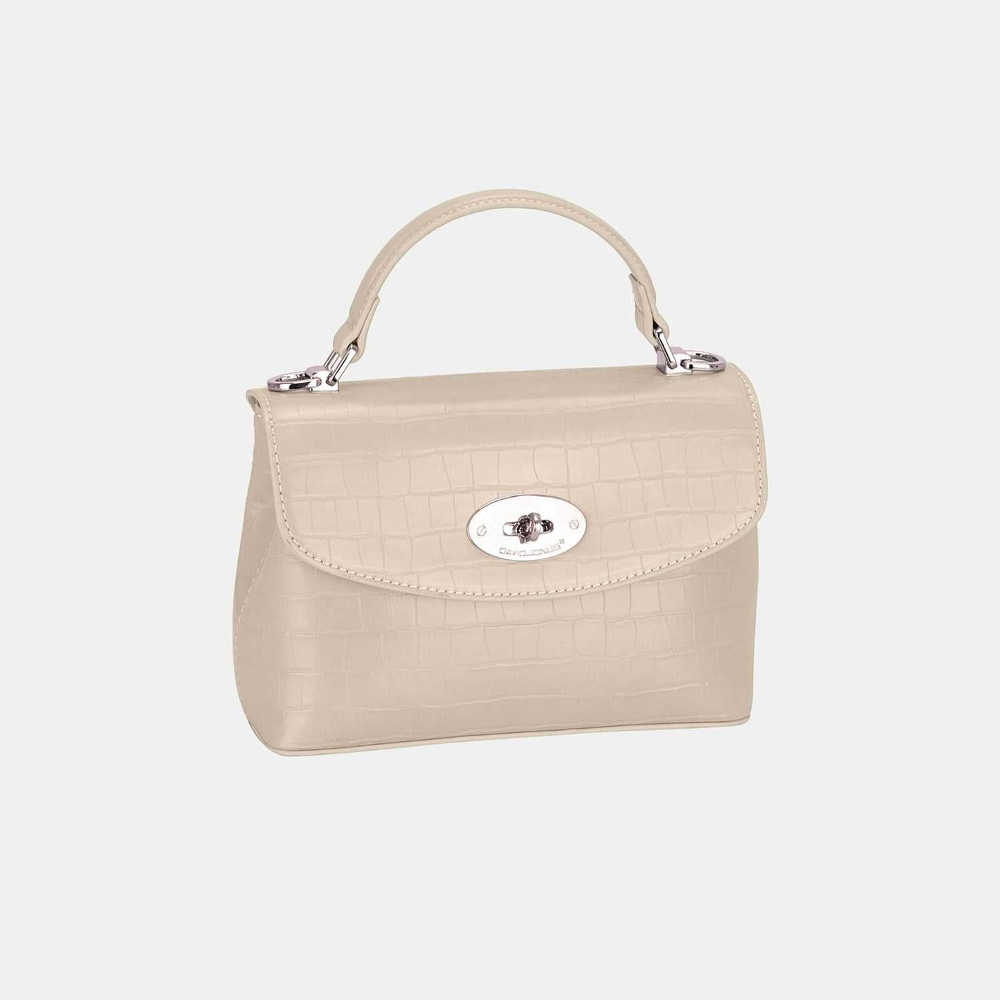 David Jones textured PU leather handbag, small, beige, sleek and sophisticated accessory.