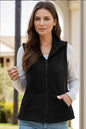 Black zip-up vest coat with pockets, made of 95% polyester and 5% spandex.