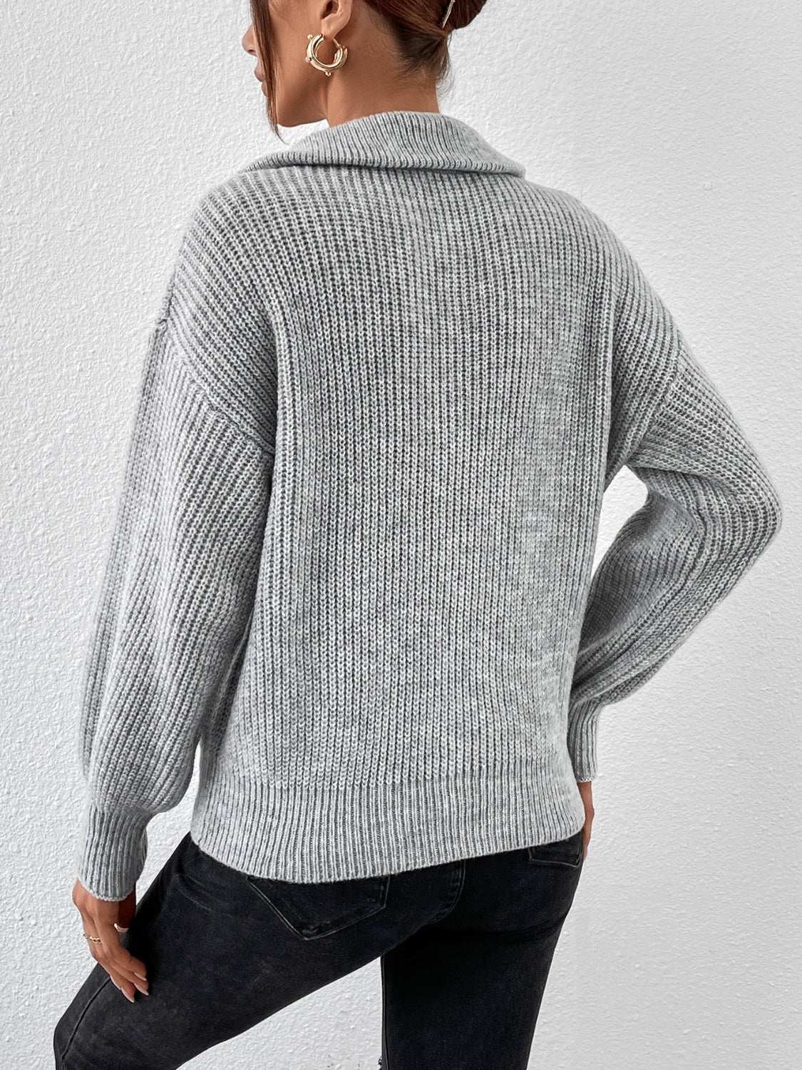 Honey Half Zip Dropped Shoulder Sweater Gray