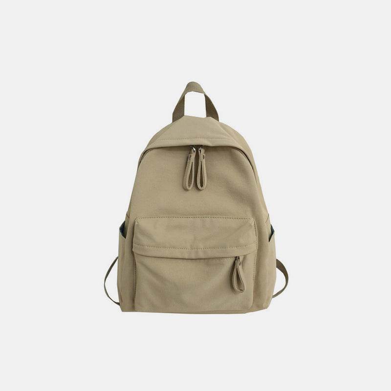 Large zip cotton backpack bag, imported, beige color, dimensions 12.2x5.5x15.7 inches.