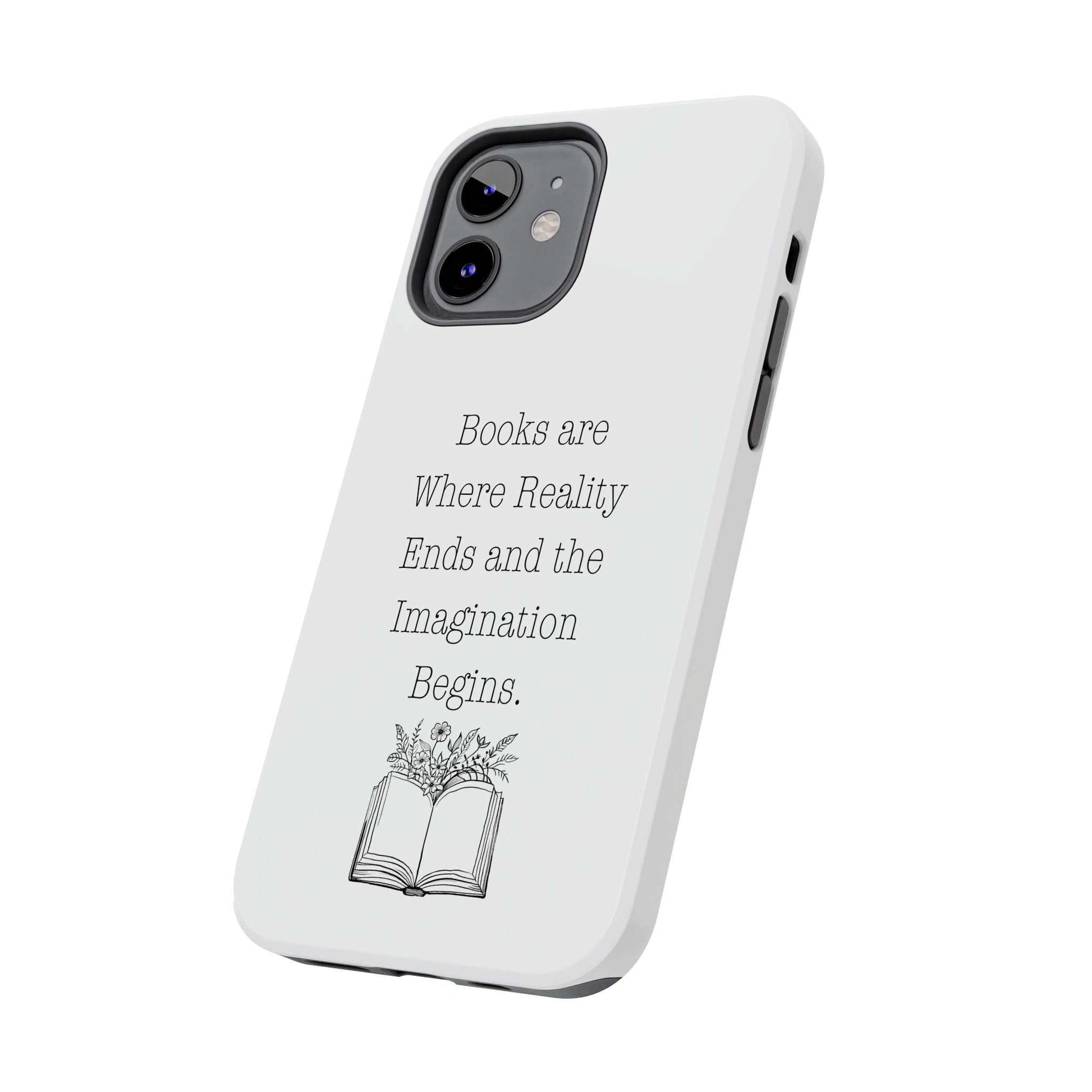 Durable Quote Book Phone Case with floral book graphic for literary enthusiasts.