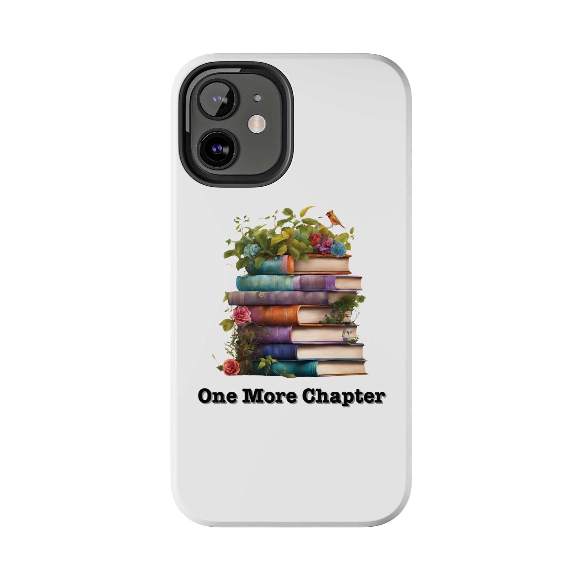 Phone case with book pile design, ideal for book lovers, durable protection.