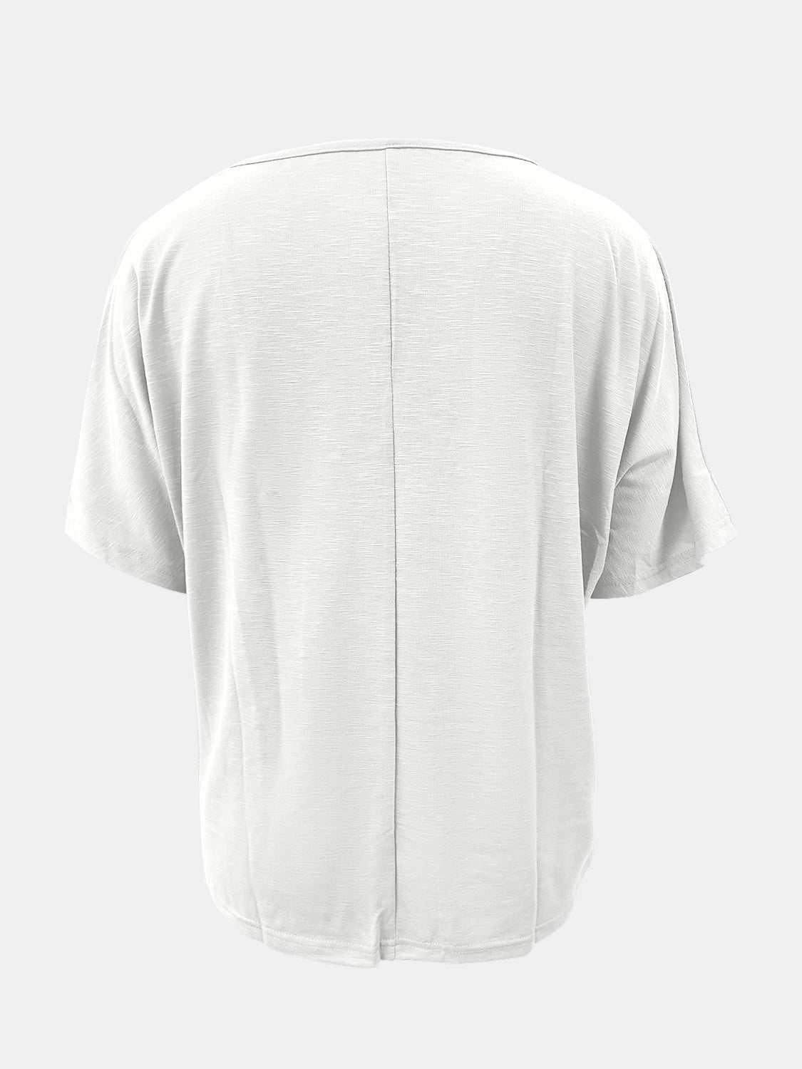 Full Size Scoop Neck Short Sleeve T-Shirt, opaque polyester fabric, back view.