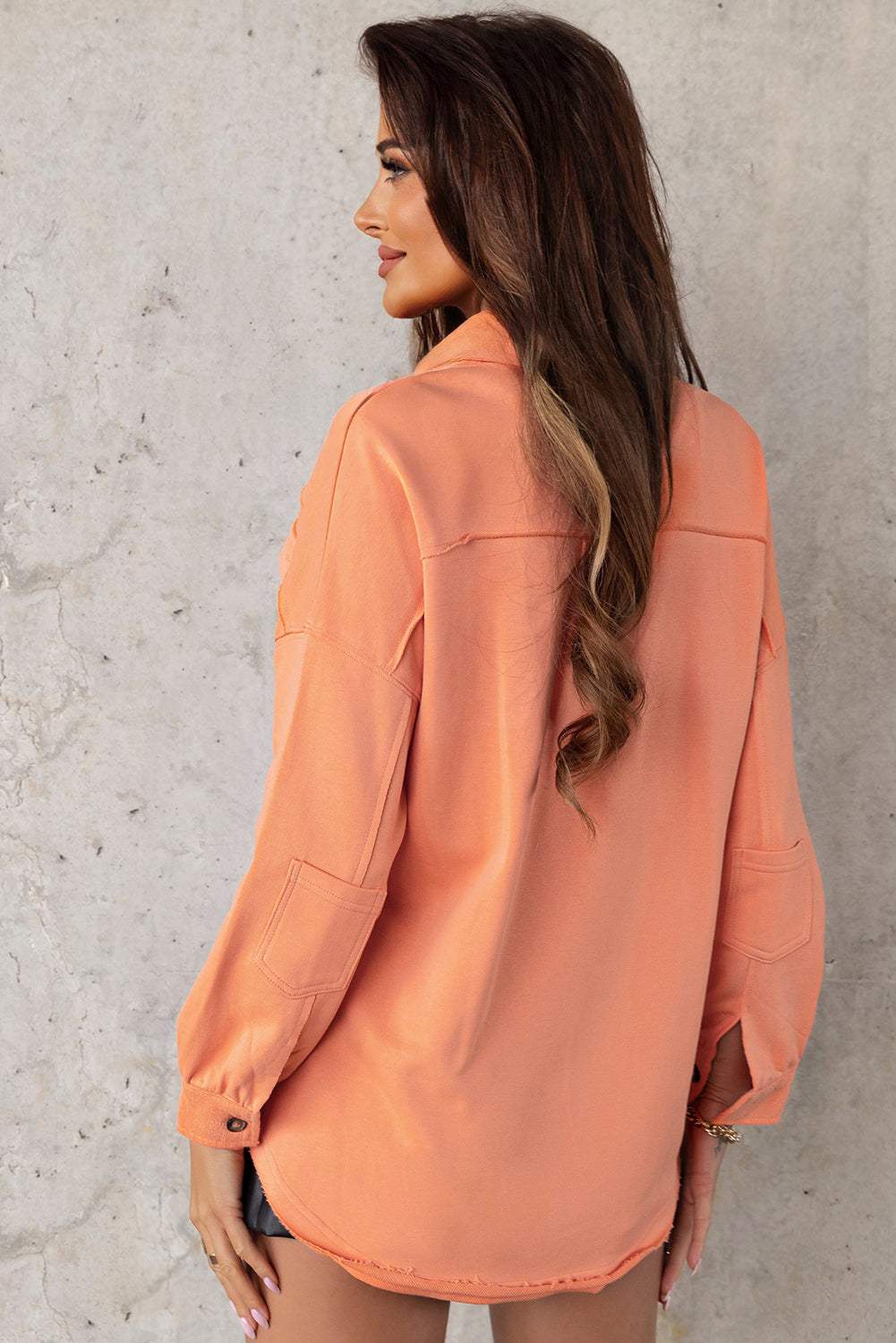 Button Front Shacket with Pockets Orange 