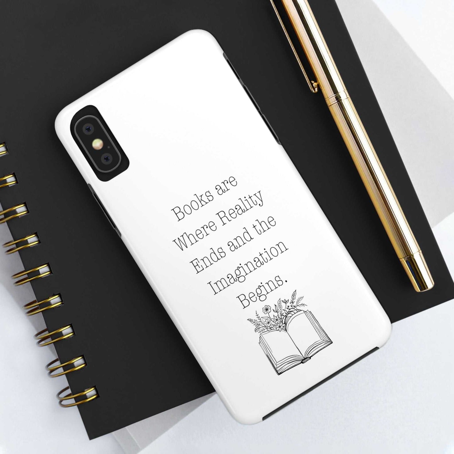 Quote Book Phone Case with flower graphic and inspiring literary quote. Ideal for book lovers and literary enthusiasts.