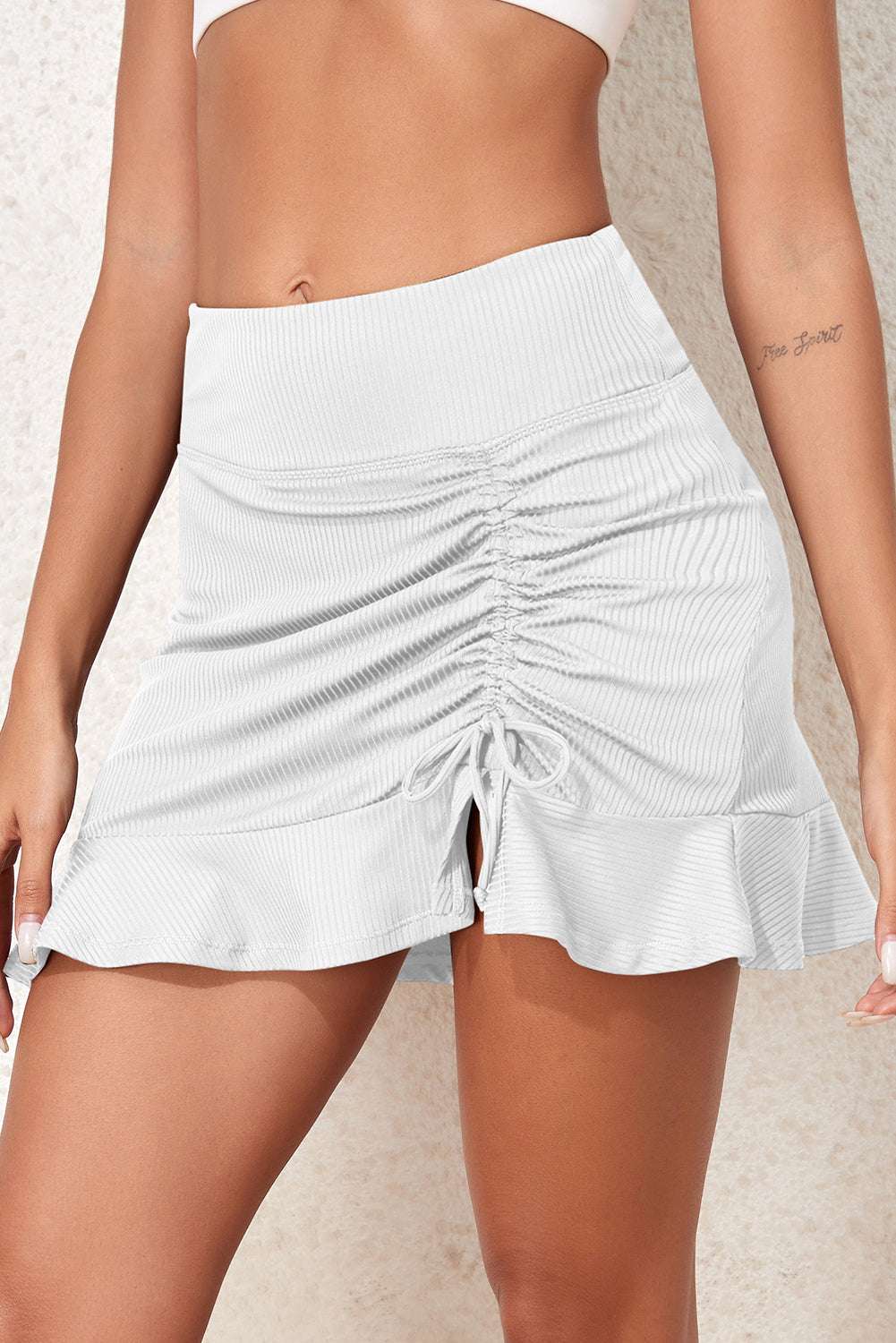 Ruched Elastic Waist Swim Skirt Light Gray