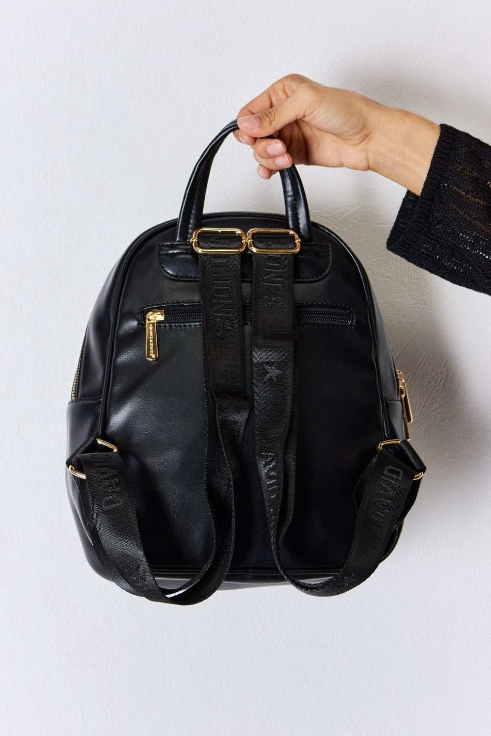 David Jones PU Leather Backpack with gold accents