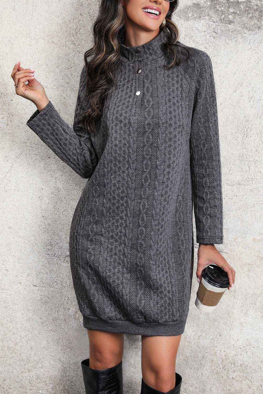 Perfee Cable-Knit Mock Neck Dress