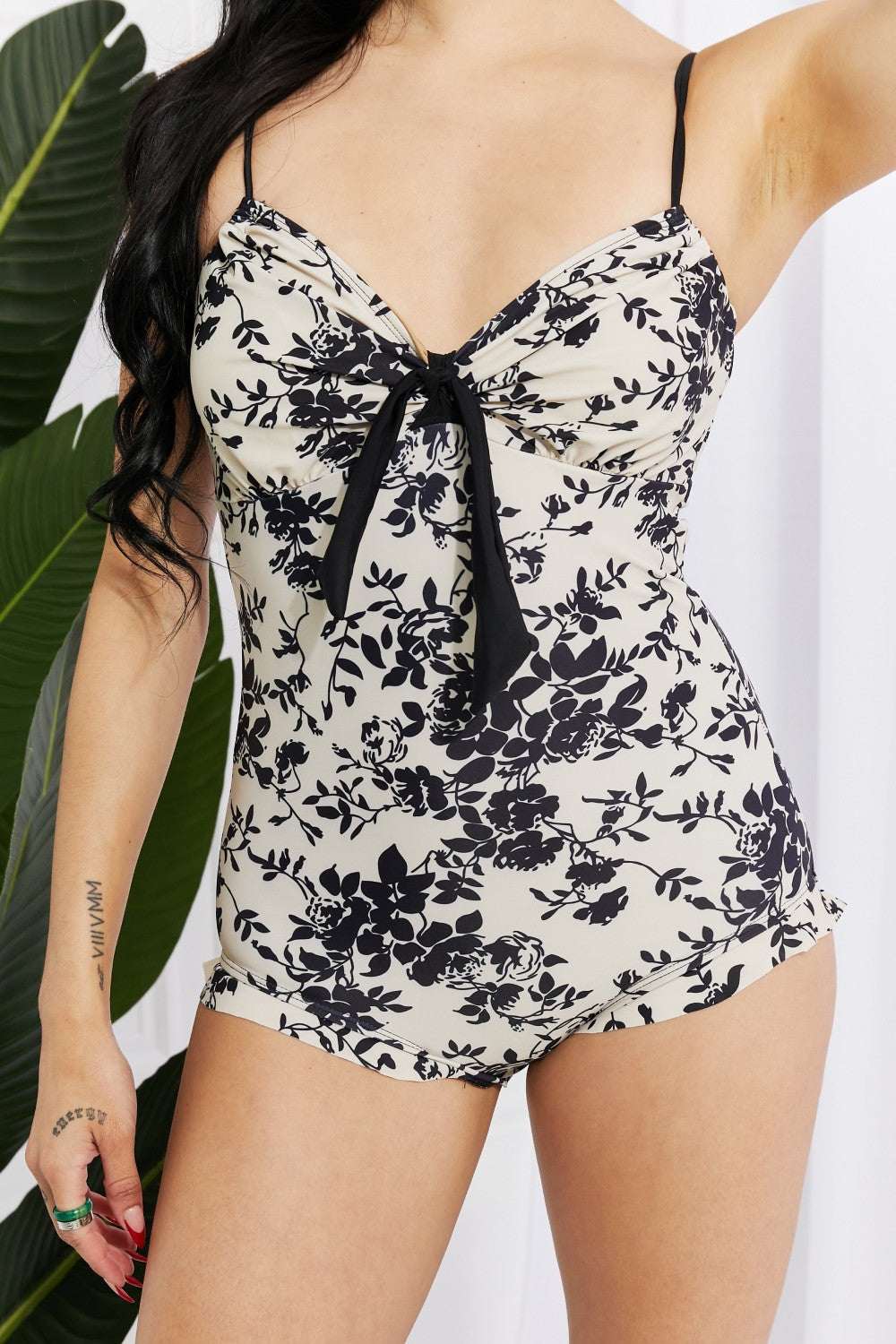 Marina West Swim Côte d'Azur Ruffle Trim One-Piece Swimsuit with Floral Pattern and Sweetheart Neckline