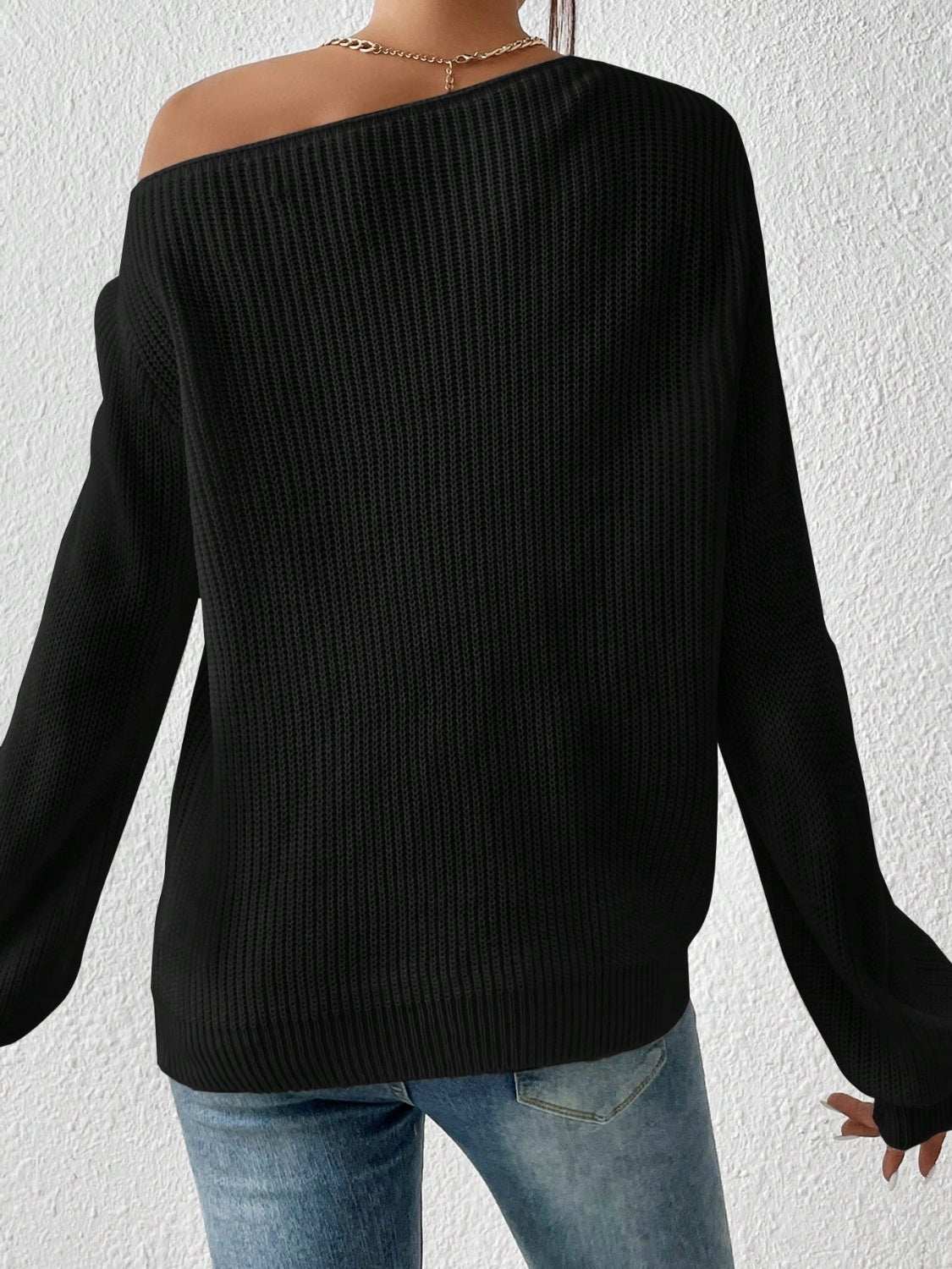 Honey Single Shoulder Long Sleeve Sweater Black