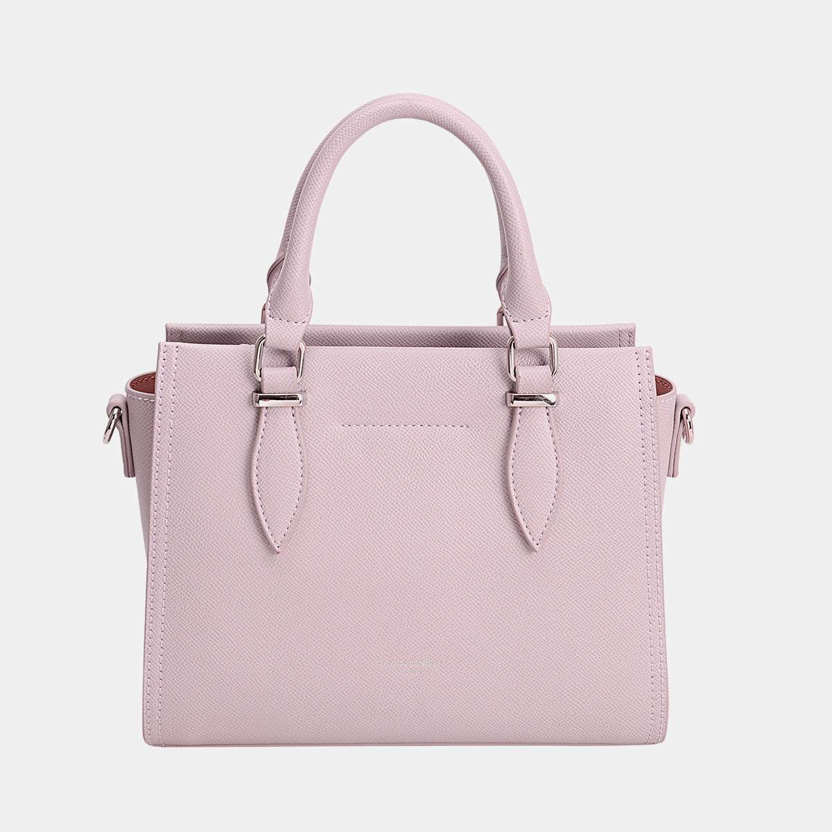 David Jones PU Leather Handbag, medium size, stylish design, pink color, sturdy handles and adjustable shoulder strap.