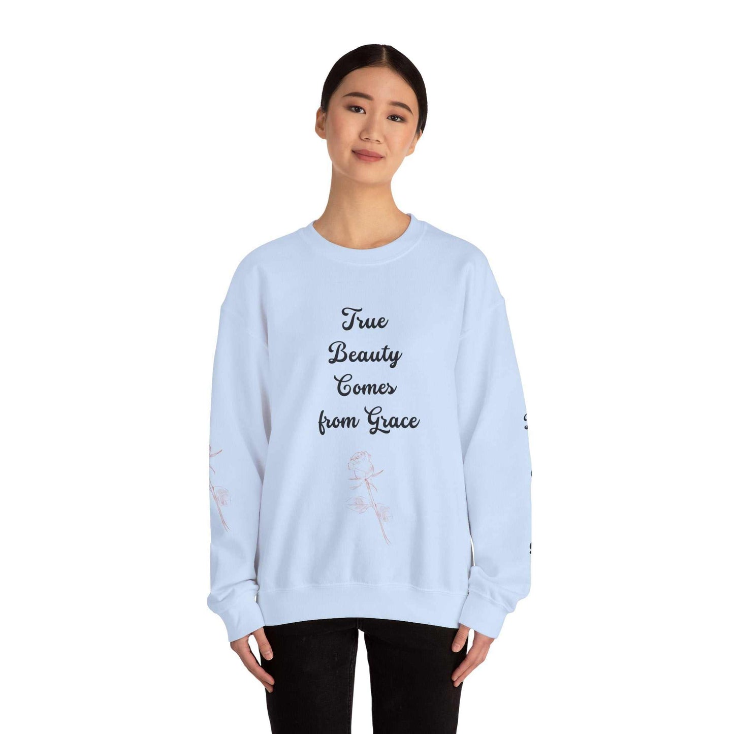 Beauty Roses Crewneck Sweatshirt - Dusty Rose Silhouette Design