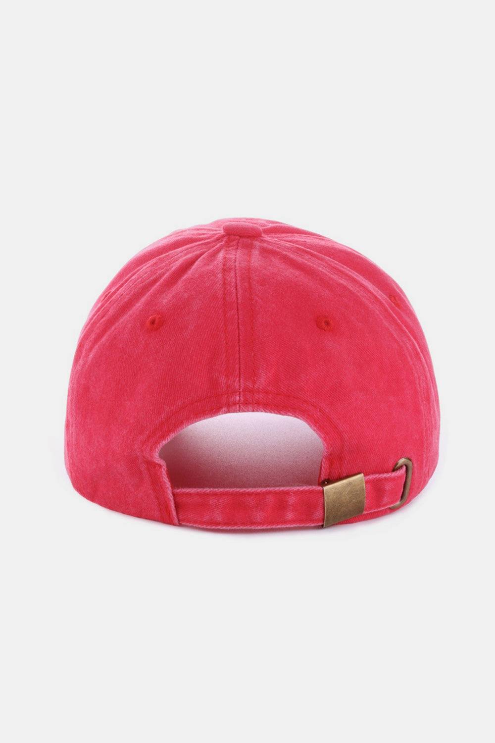 Red Zenana Washed DALLAS Embroidered Baseball Cap with adjustable strap.