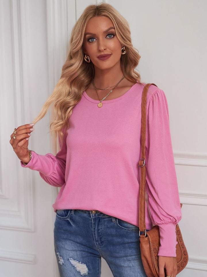 Round Neck Lantern Sleeve Blouse