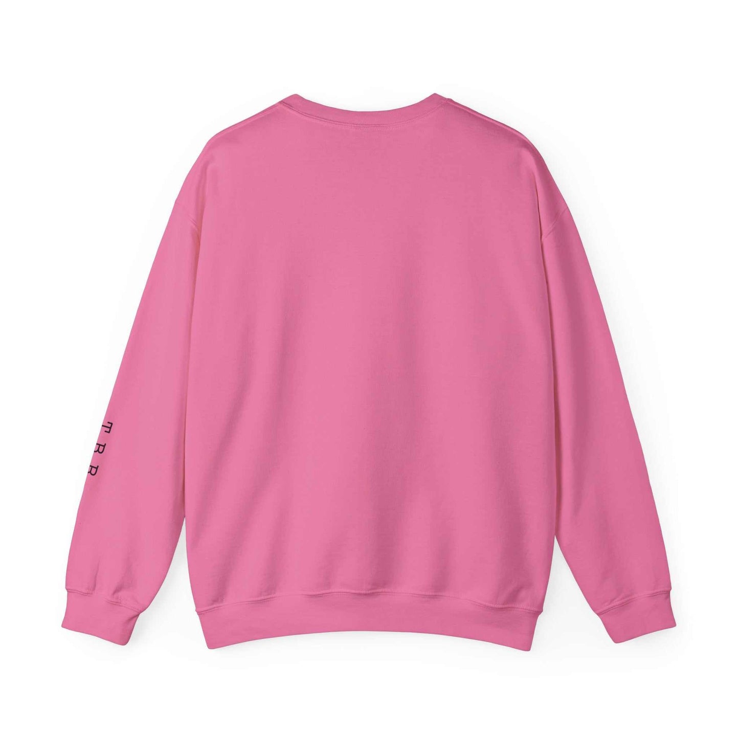 Pink "T. B. R. Tsundoku" crewneck sweatshirt for avid readers, cozy fit, back view.