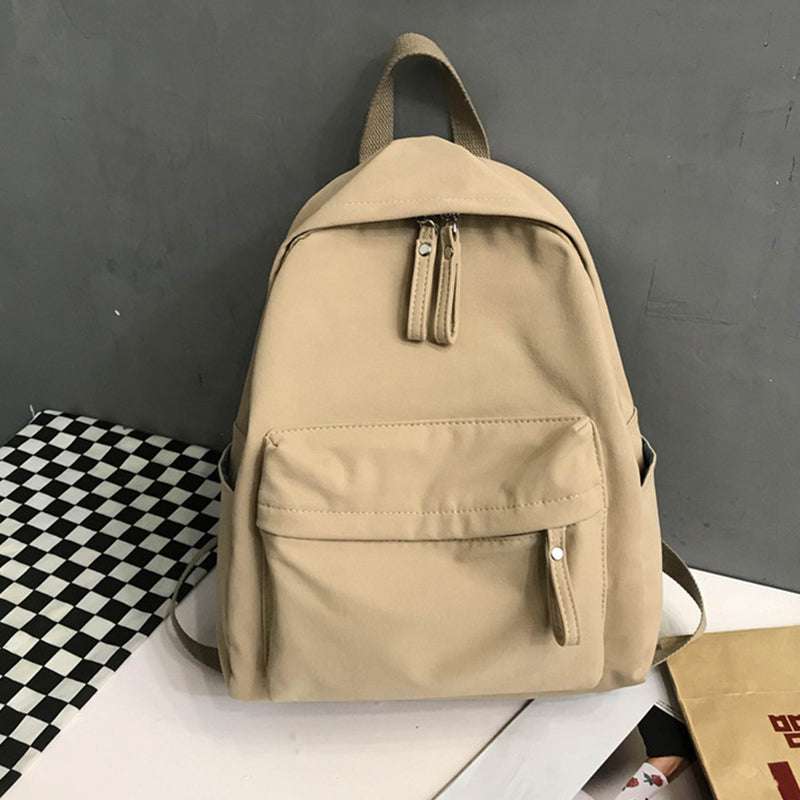 Zip Cotton Backpack Bag, large size, beige color, front pocket, cotton material.