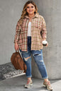 Plus Size Plaid Button Up Collared Neck Shirt Dusty Pink