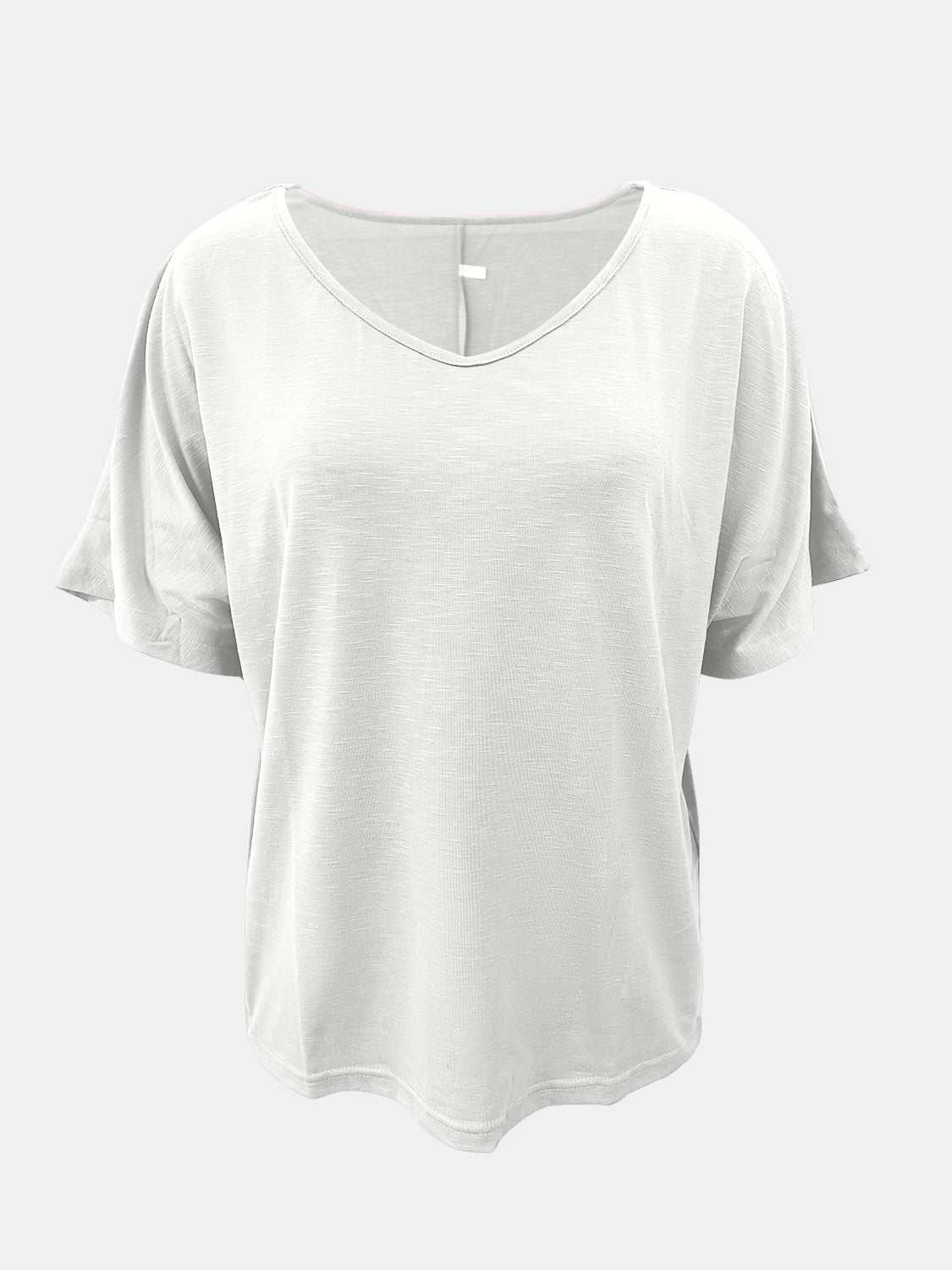 Full Size Scoop Neck Short Sleeve T-Shirt in white, 100% polyester, basic style.