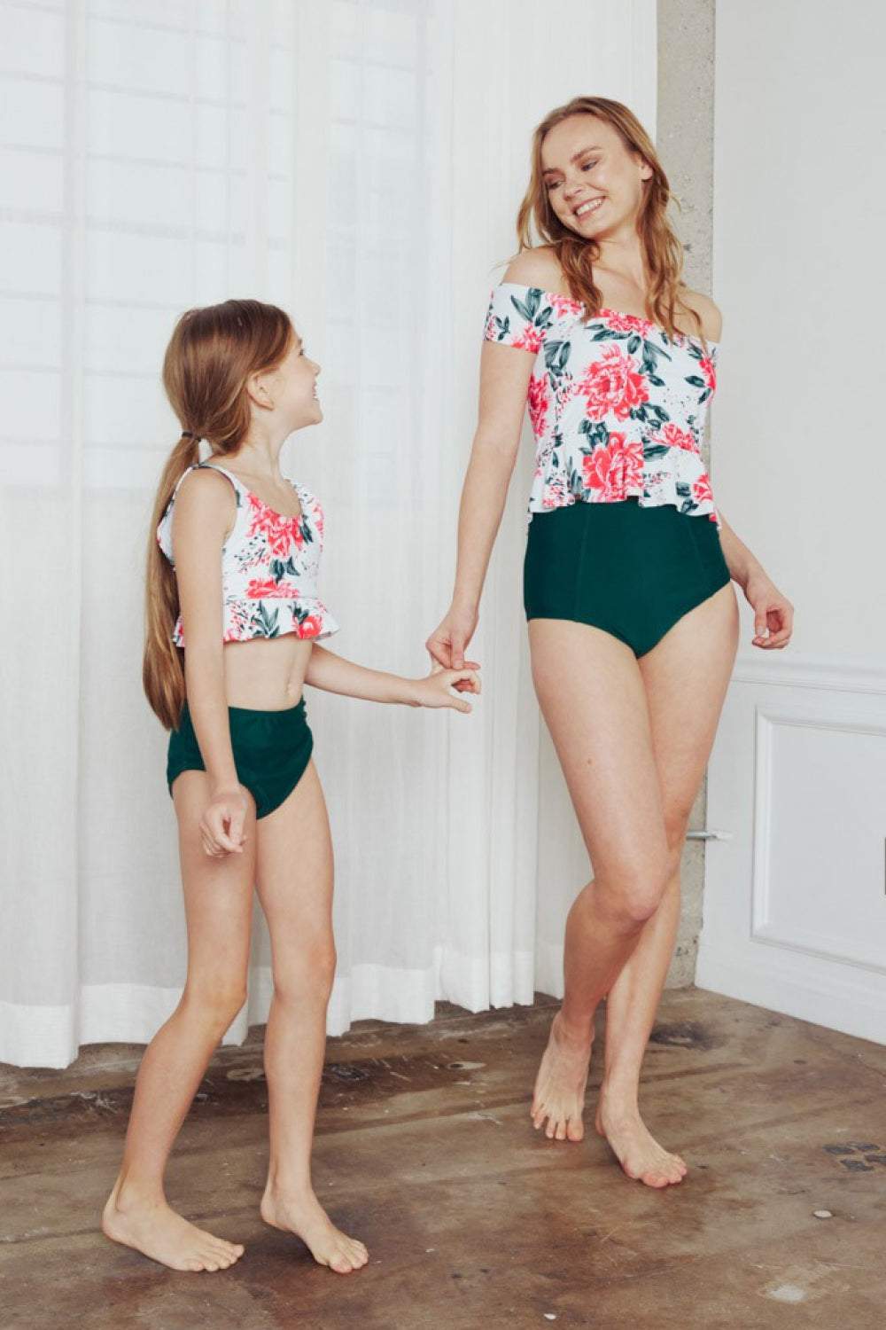 Marina West Swim Coastal Cutie Tankini Swimsuit Set with floral print and high-waisted bottoms.