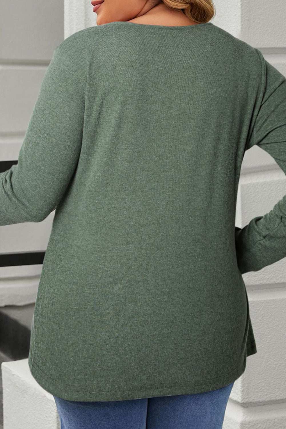 Plus Size Half Snap Long Sleeve T-Shirt Sage