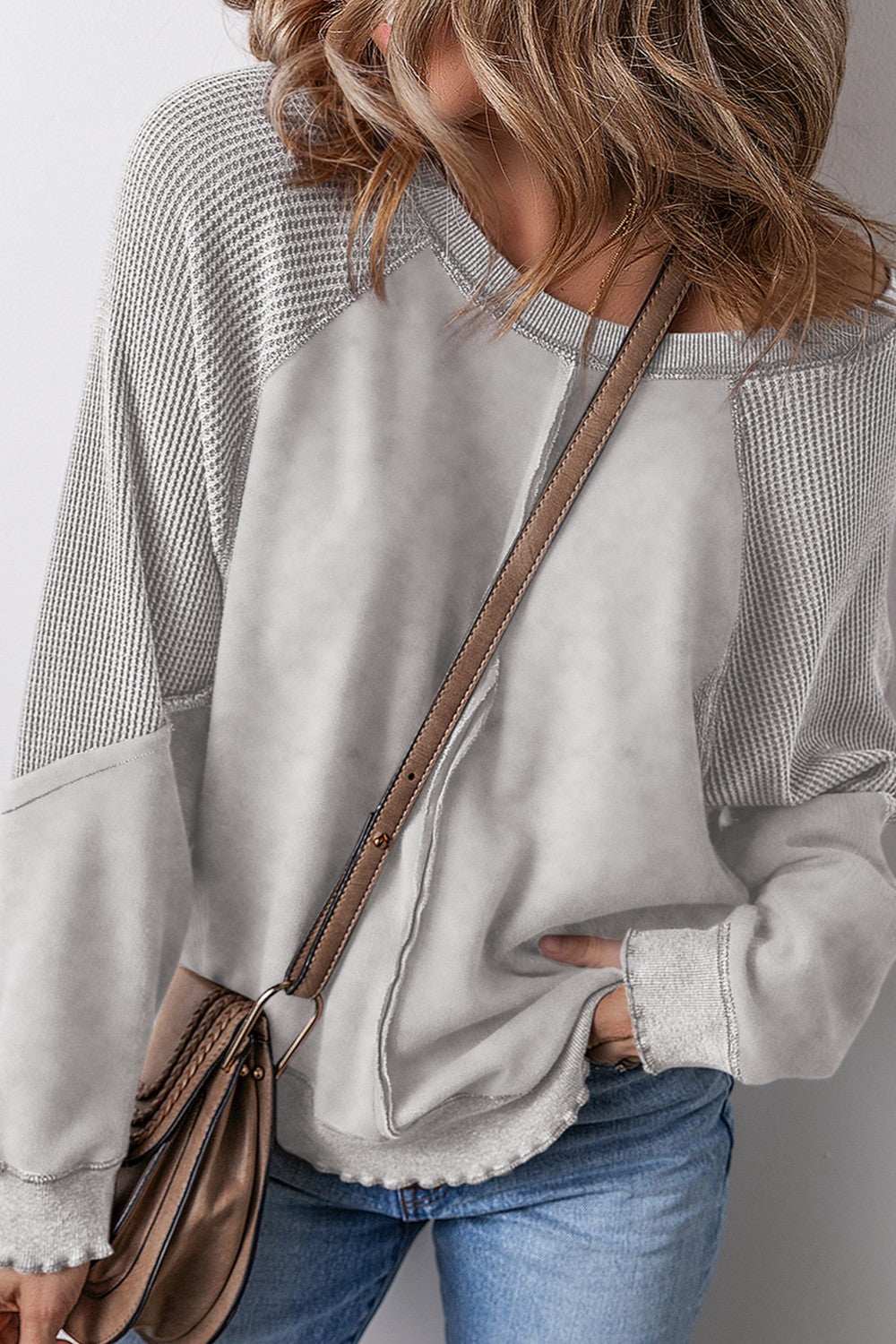 Exposed Seam Long Sleeve Sweatshirt Gray