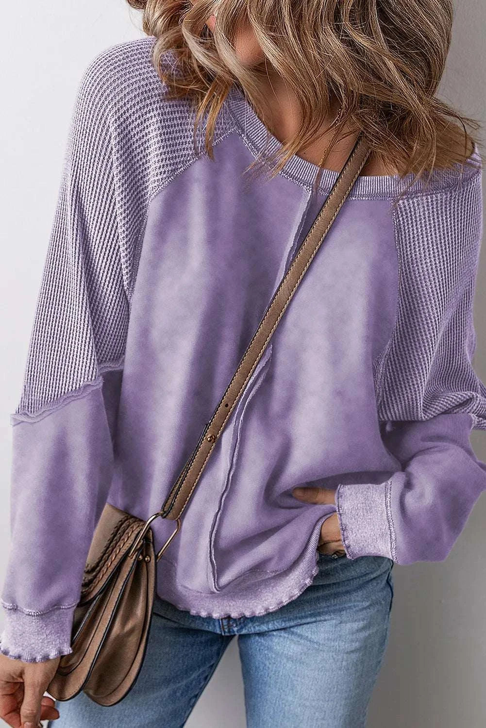 Exposed Seam Long Sleeve Sweatshirt Lavender