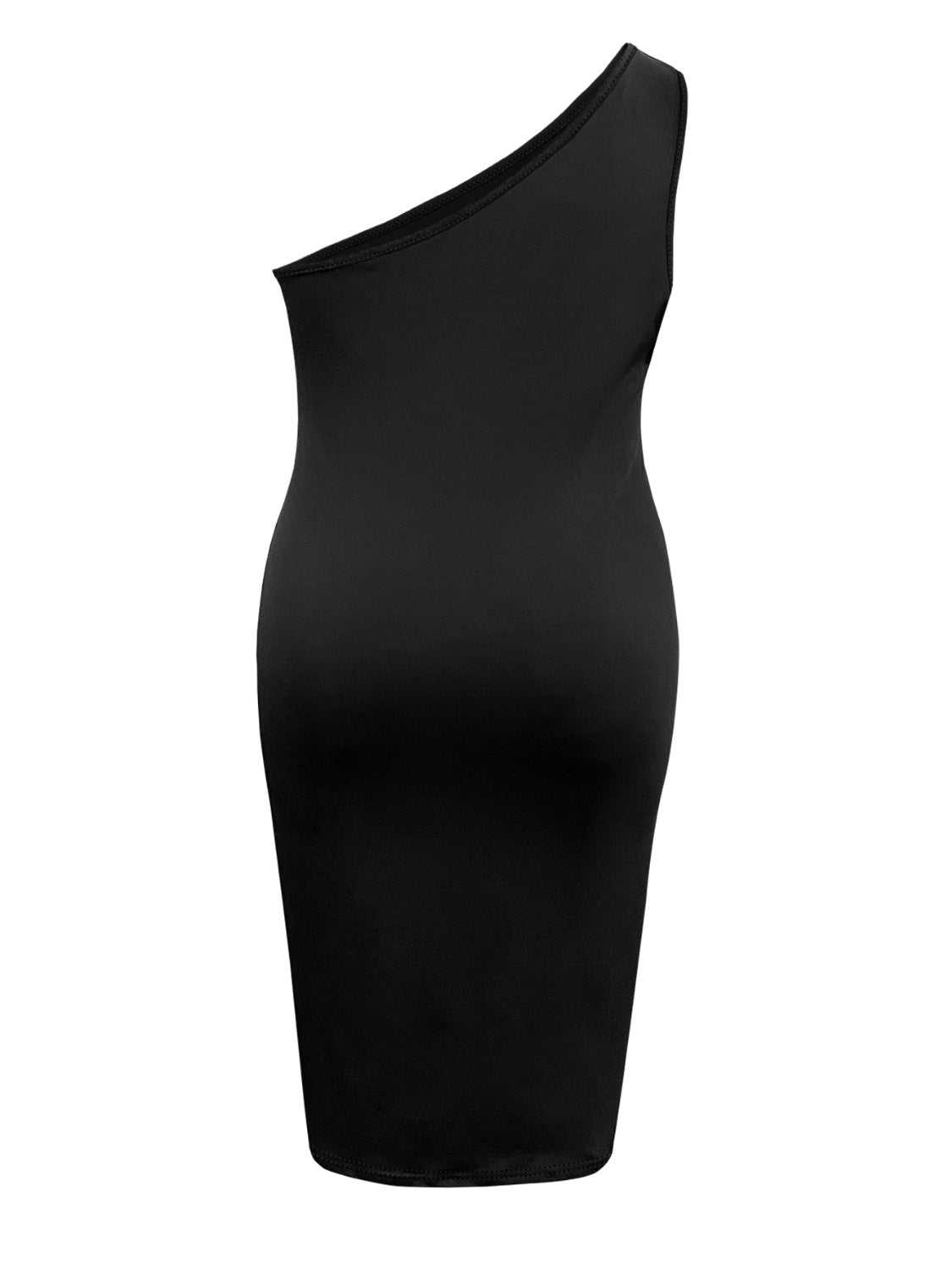 Plus size twisted one shoulder sleeveless midi dress in black.