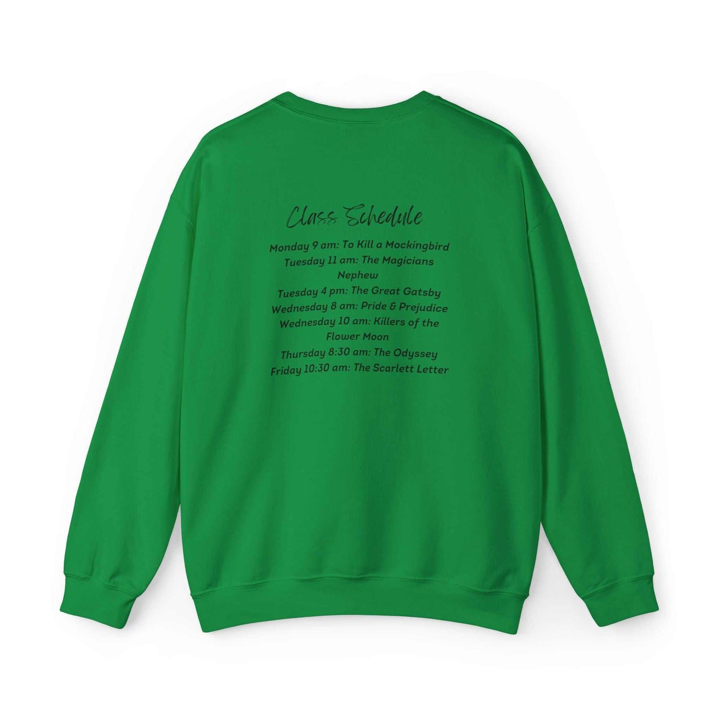 Green Bookworm University Crewneck Sweatshirt with "Est 2024" design, cozy medium-heavy fabric, classic fit.