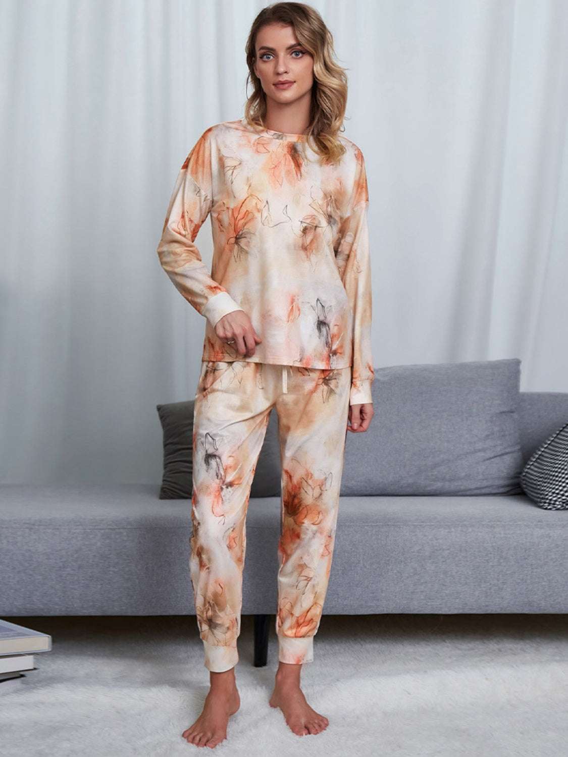 Shiny Tie-Dye Round Neck Top and Pants Lounge Set