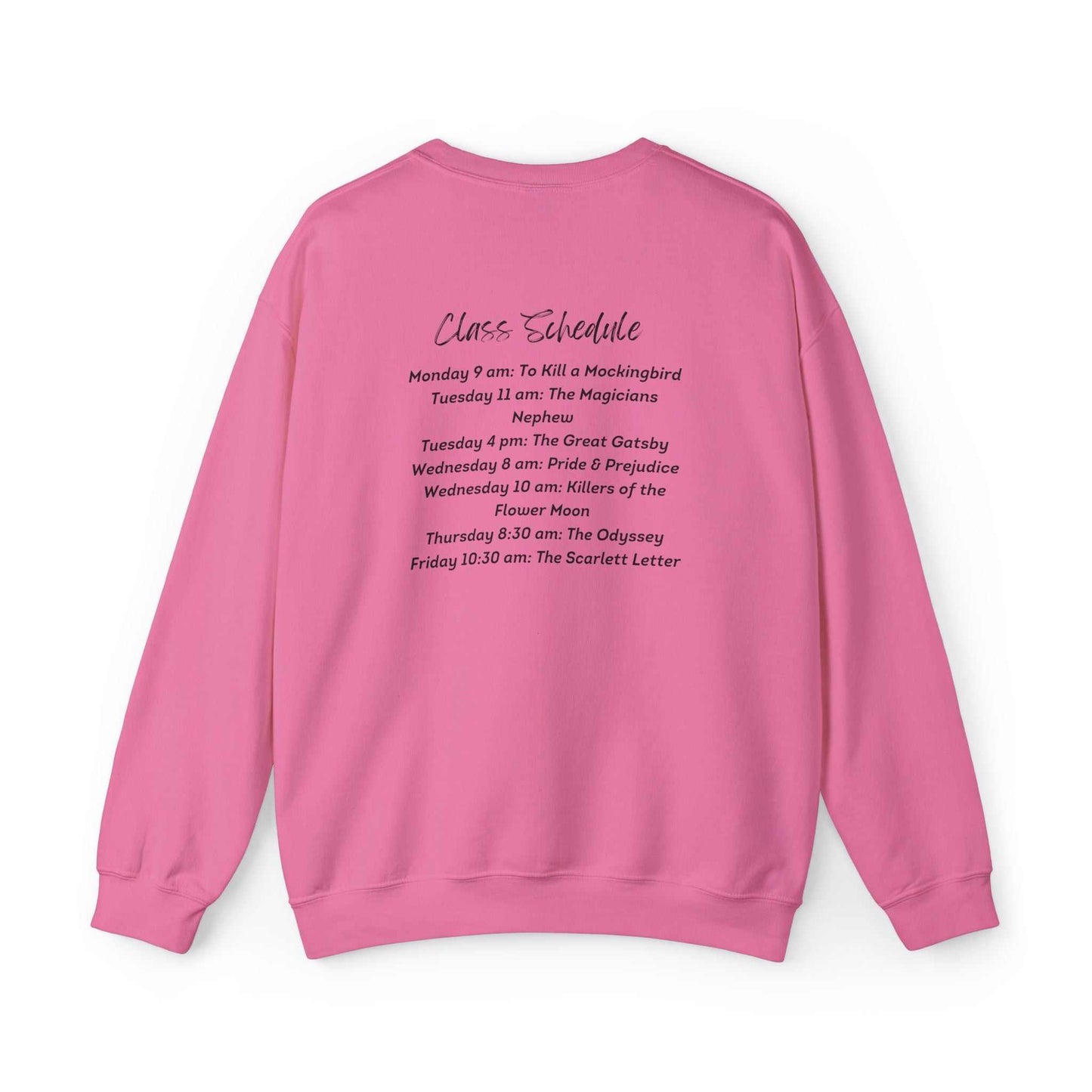 Bookworm University Crewneck Sweatshirt - Est 2024 Design, pink, cozy medium-heavy fabric blend, classic fit, durable double-needle stitching, perfect for book lovers.