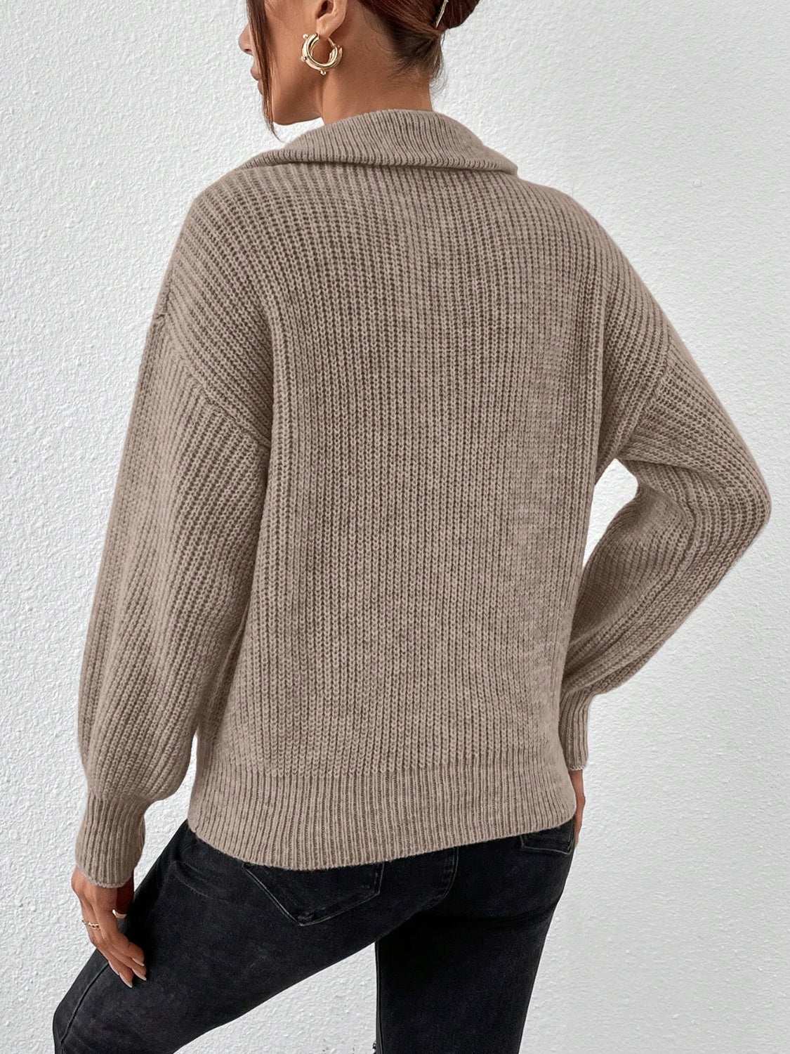 Honey Half Zip Dropped Shoulder Sweater Taupe