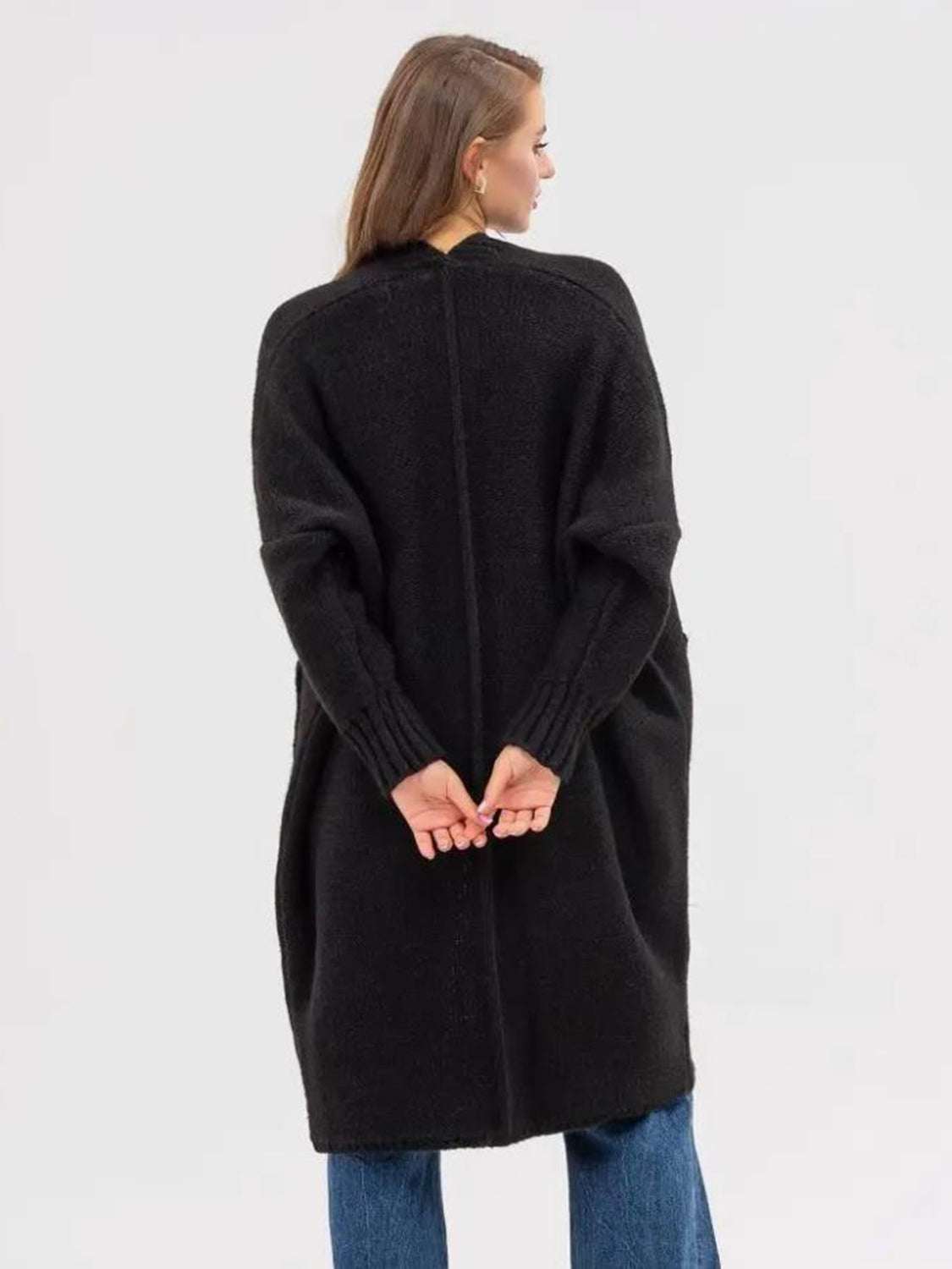 Pocketed Open Front Long Sleeve Longline Cardigan