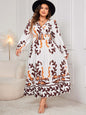 Honey Plus Size Printed Surplice Flounce Sleeve Dress White