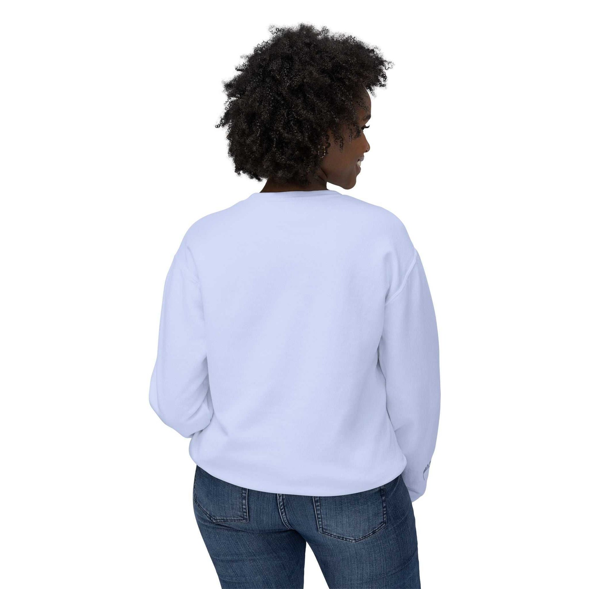 Queens Mystery Sweatshirt, white, rear view, lightweight, casual wear.