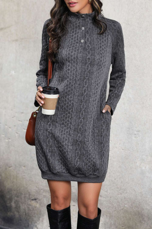 Perfee Cable-Knit Mock Neck Dress