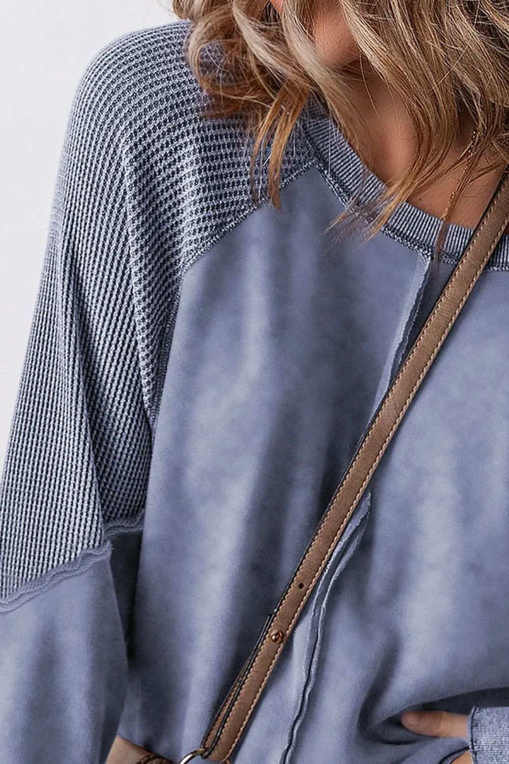 Exposed Seam Long Sleeve Sweatshirt Dusty Blue