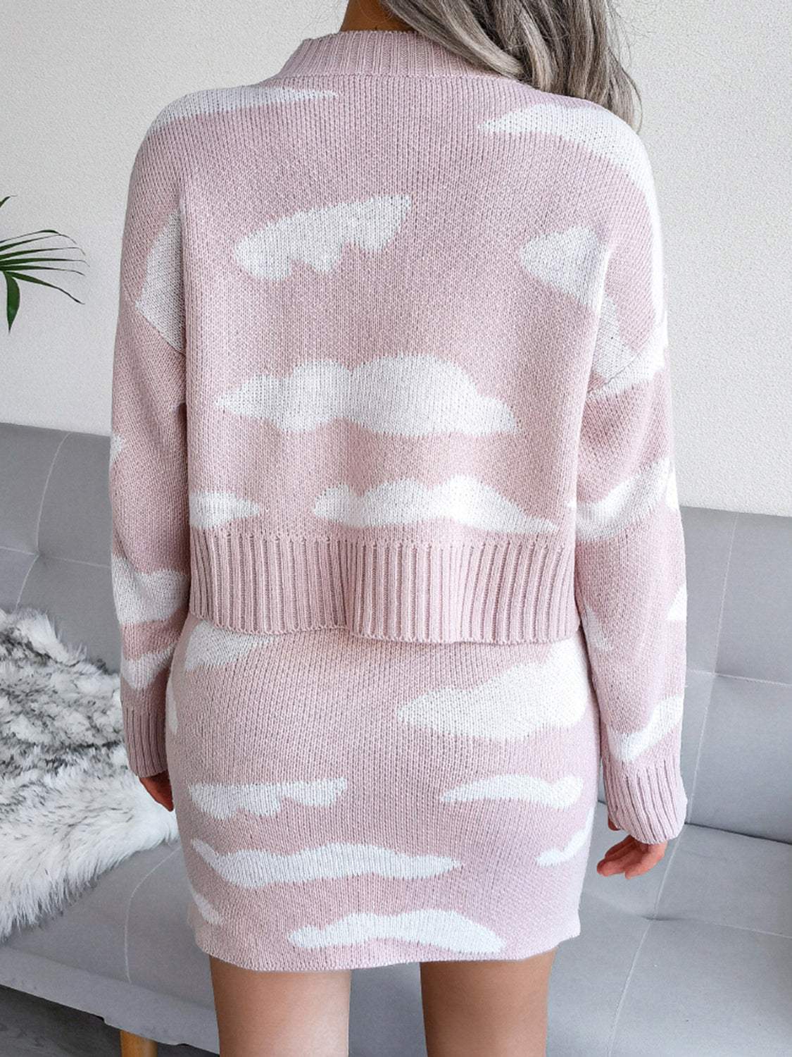 Cloud Sweater and Knit Skirt Set Baby Pink