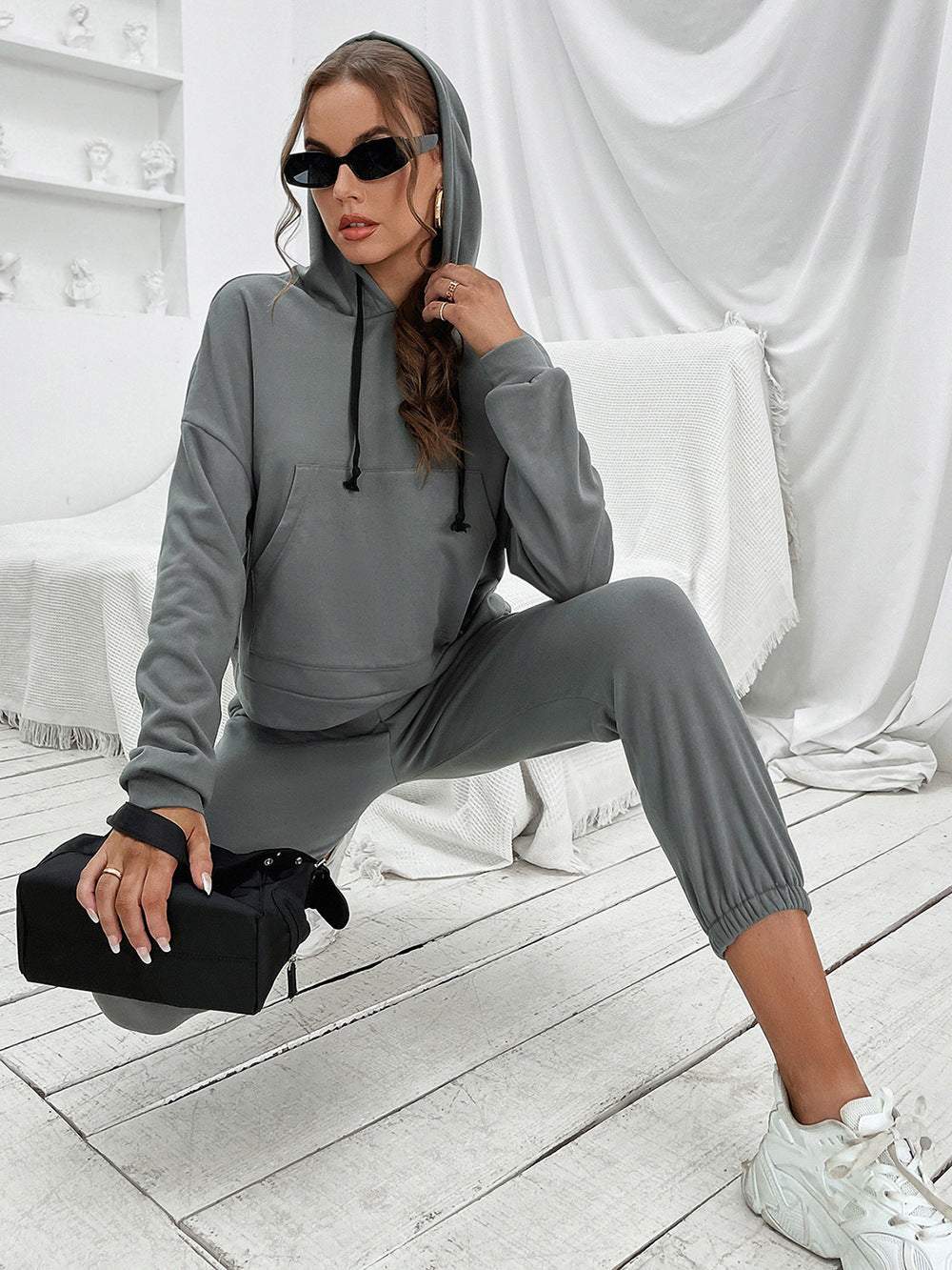 Gray Ivy Lane Sports Hoodie and Joggers Set in a casual style for outdoor activities.