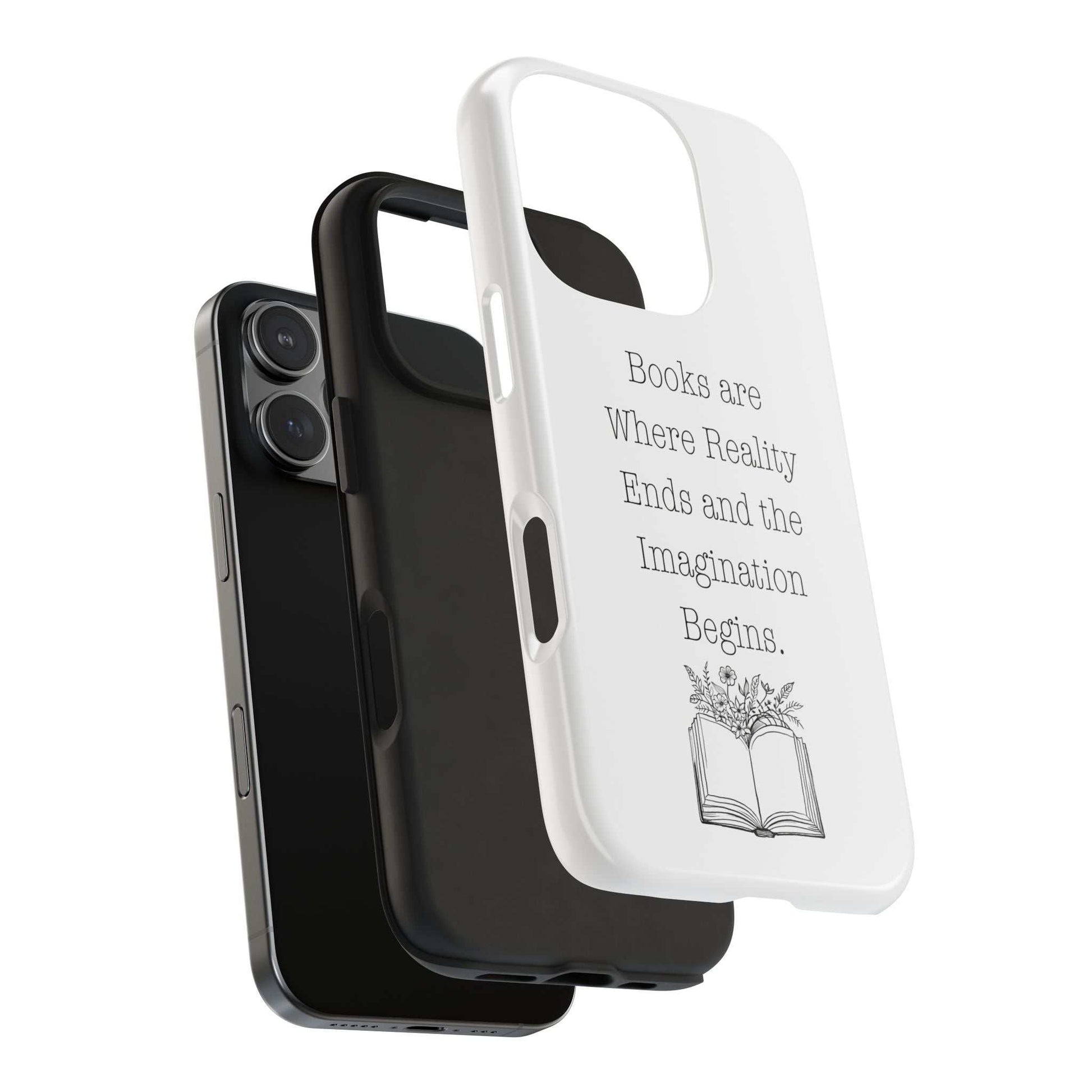 Durable quote book phone case with floral and book graphic, ideal for book lovers.