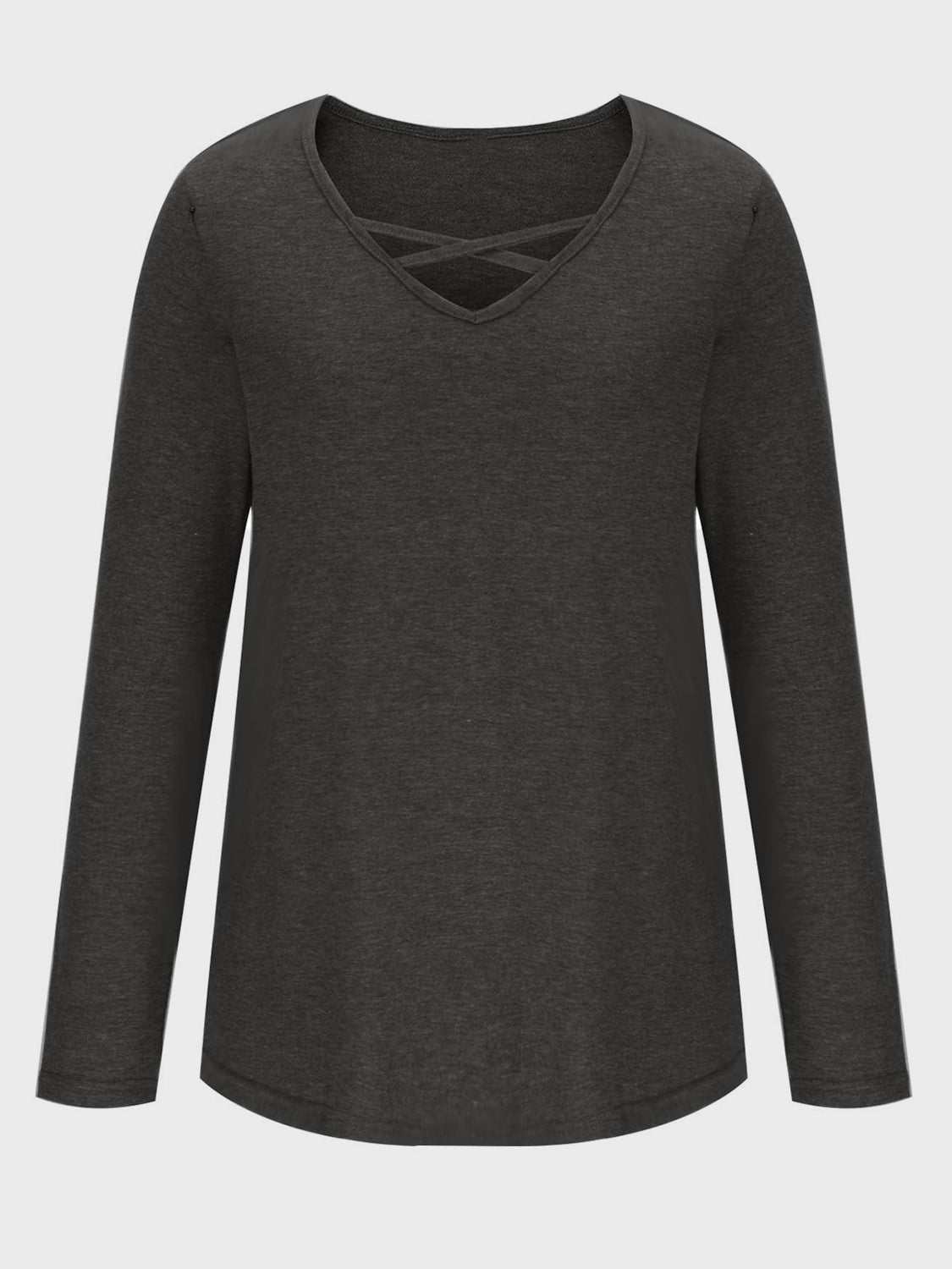 Crisscross V-Neck Long Sleeve T-Shirt