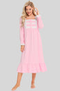 Lace detail square neck flounce sleeve night dress in pink.