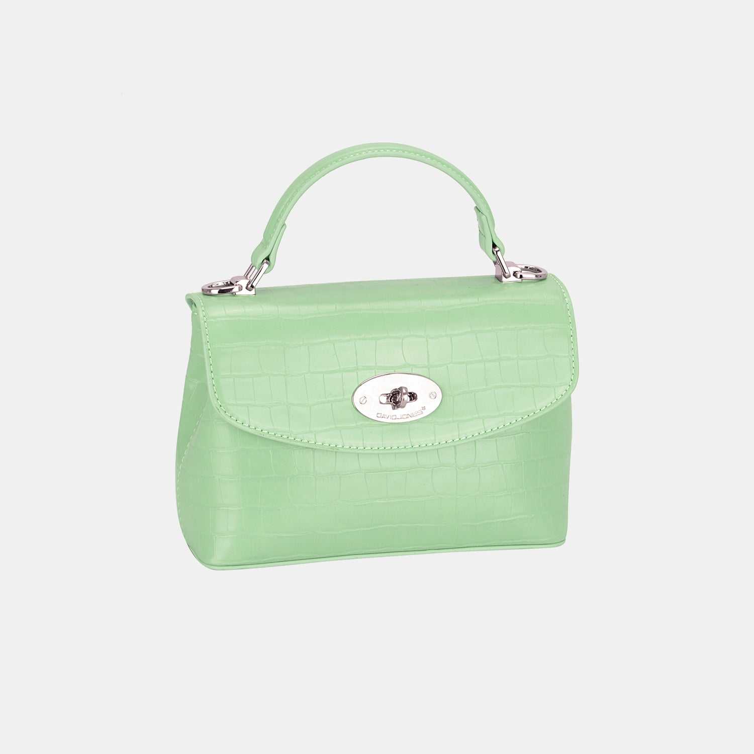 David Jones Texture PU Leather Handbag in green, small size, stylish and durable accessory.