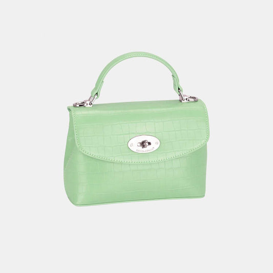 David Jones Texture PU Leather Handbag in green, small size, stylish and durable accessory.