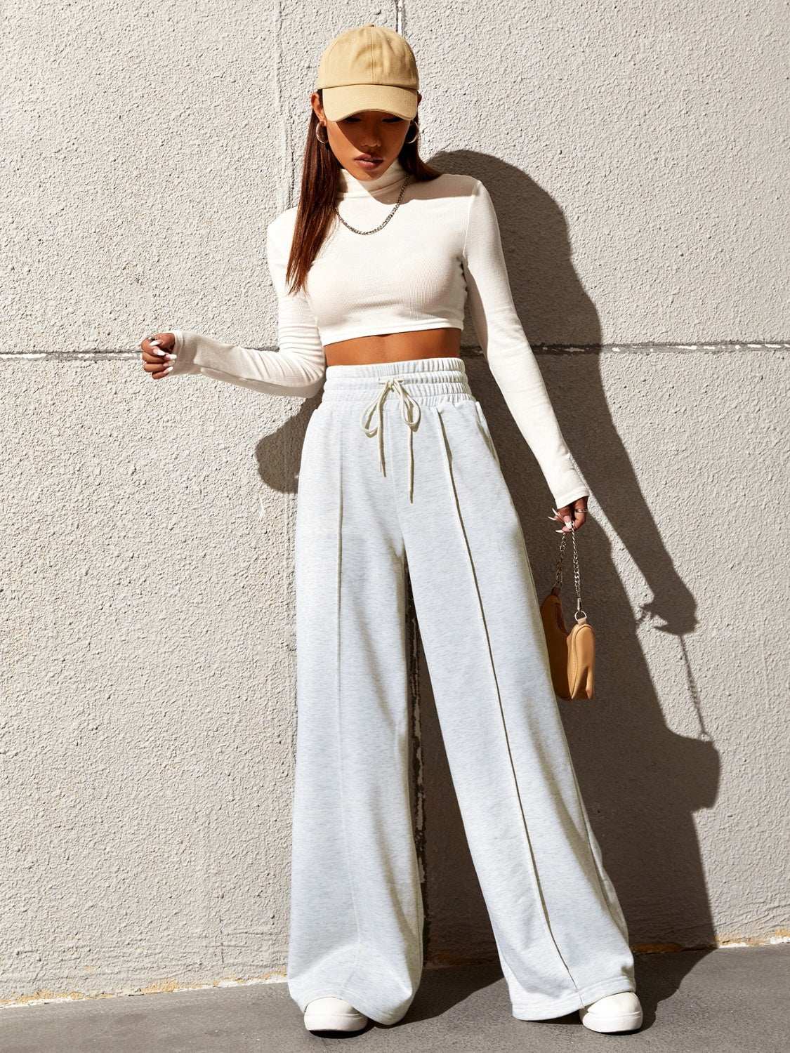 Honey Drawstring Elastic Waist Wide Leg Pants