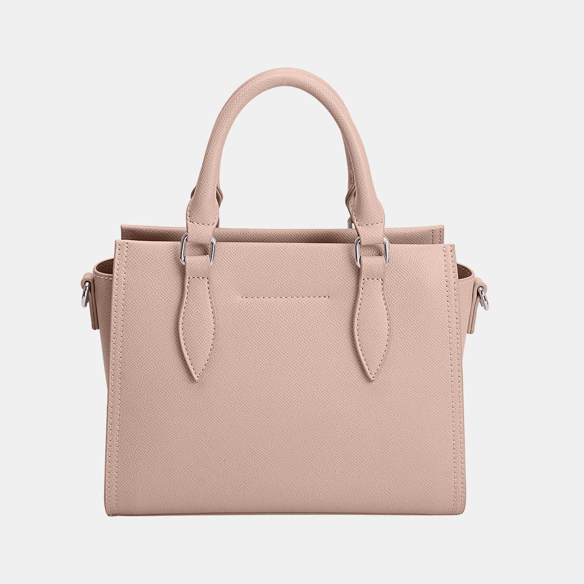 David Jones PU Leather Handbag in beige with sturdy handles and adjustable shoulder strap.